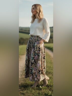 Susan Burrowes Floral Print Skirt EUC Size